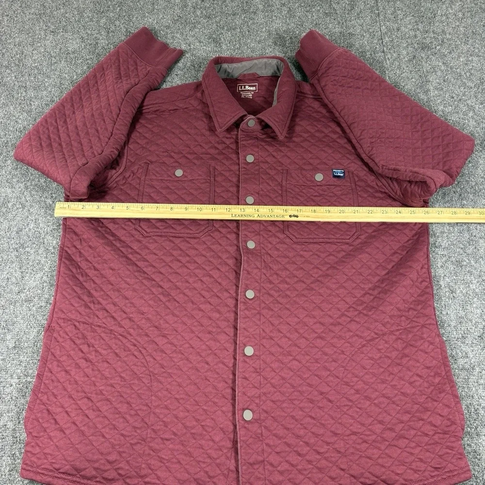 LL Bean Mens XL Traditional Fit Quilted Sweatshirt Snap Overshirt Shacket Maroon